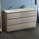 Fresca Lazzaro 60" Gray Wood Free Standing Modern Bathroom Cabinet with Integrated Double Sink FCB93-3030MGO-D-I