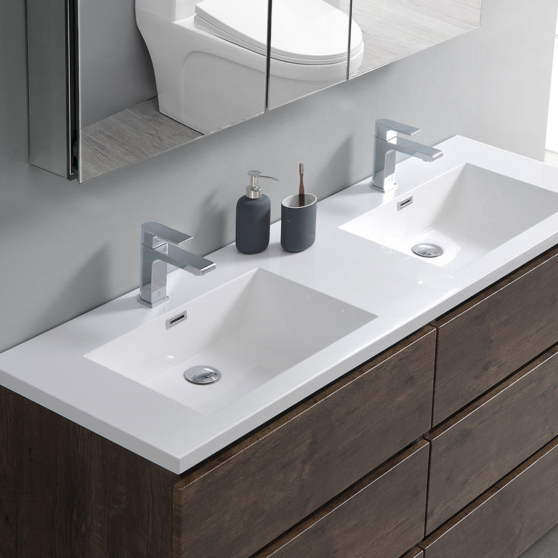 Fresca Lazzaro 60" Rosewood Free Standing Modern Bathroom Cabinet with Integrated Double Sink FCB93-3030RW-D-I