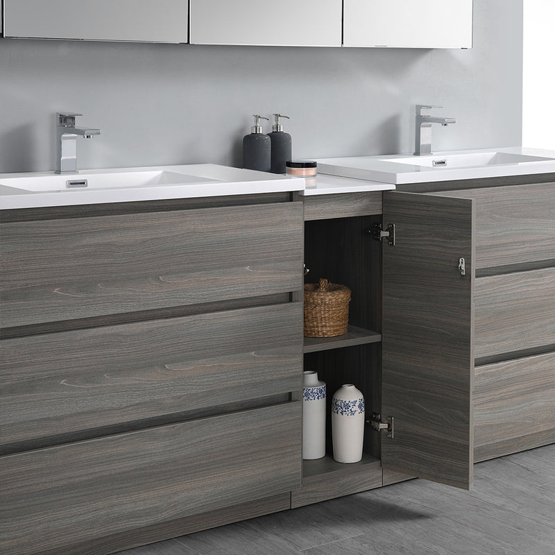 Fresca Lazzaro 84" Gray Wood Free Standing Double Sink Modern Bathroom Cabinet with Integrated Sinks FCB93-361236MGO-D-I