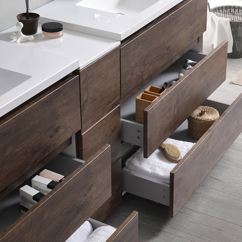 Fresca Lazzaro 84" Rosewood Free Standing Double Sink Modern Bathroom Cabinet with Integrated Sinks FCB93-361236RW-D-I