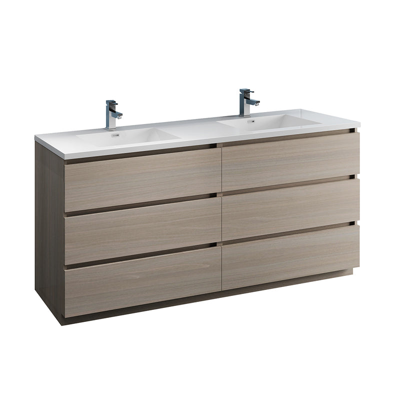 Fresca Lazzaro 72" Gray Wood Free Standing Modern Bathroom Cabinet w/ Integrated Double Sink FCB93-3636MGO-D-I