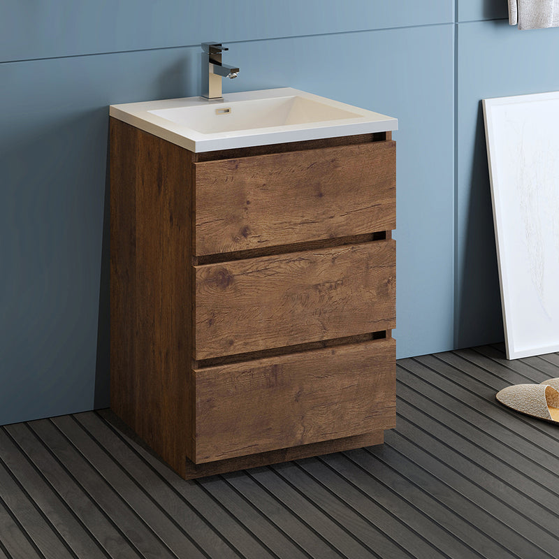 Fresca Lazzaro 24" Rosewood Free Standing Modern Bathroom Cabinet with Integrated Sink FCB9324RW-I