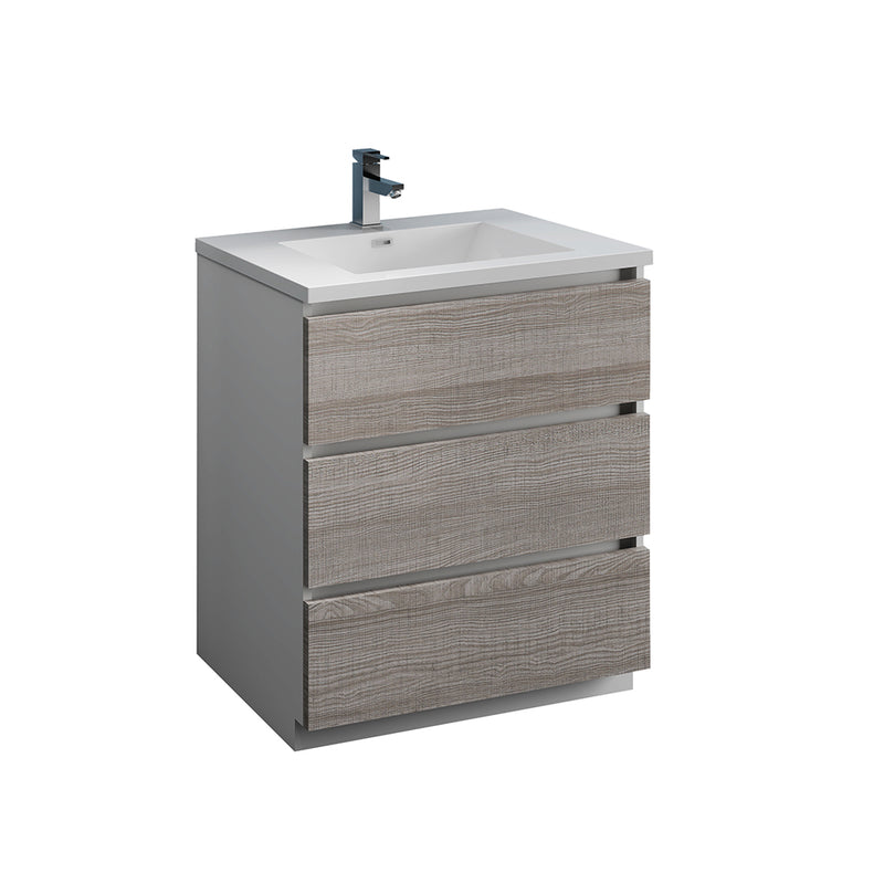 Fresca Lazzaro 30" Glossy Ash Gray Free Standing Modern Bathroom Cabinet w/ Integrated Sink FCB9330HA-I