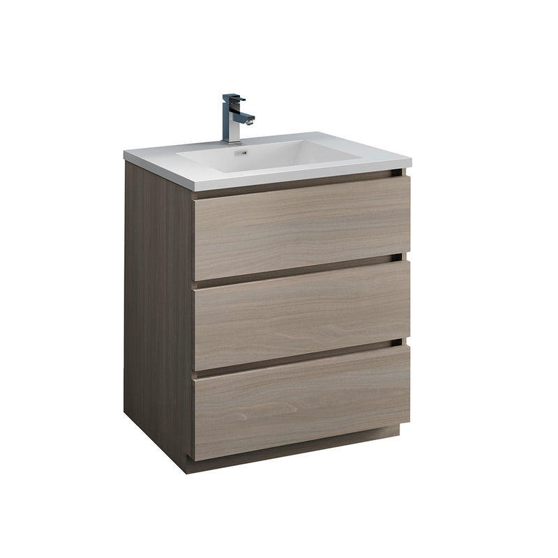 Fresca Lazzaro 30" Gray Wood Free Standing Modern Bathroom Cabinet w/ Integrated Sink FCB9330MGO-I