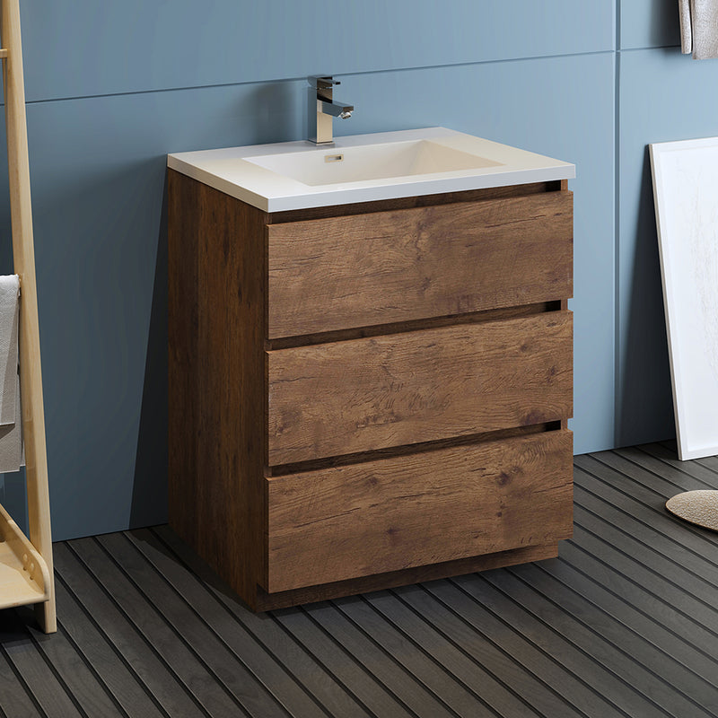 Fresca Lazzaro 30" Rosewood Free Standing Modern Bathroom Cabinet with Integrated Sink FCB9330RW-I