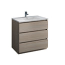 Fresca Lazzaro 36" Gray Wood Free Standing Modern Bathroom Cabinet w/ Integrated Sink FCB9336MGO-I