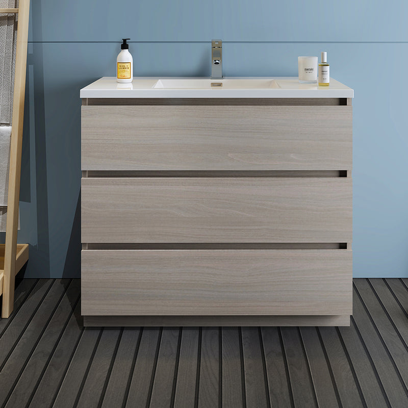 Fresca Lazzaro 42" Gray Wood Free Standing Modern Bathroom Cabinet with Integrated Sink FCB9342MGO-I