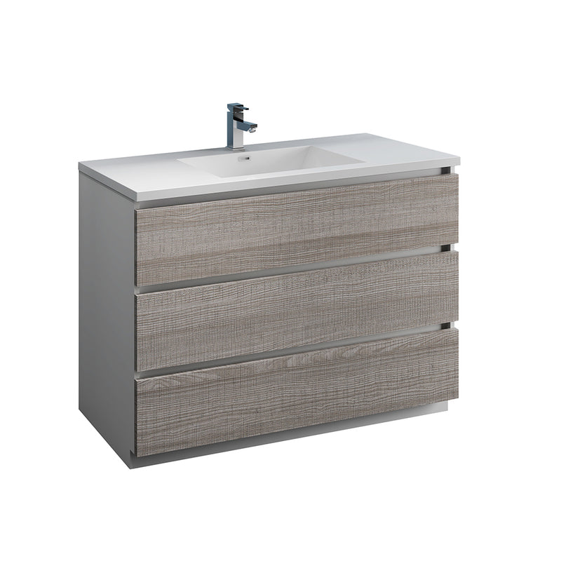 Fresca Lazzaro 48" Glossy Ash Gray Free Standing Modern Bathroom Cabinet w/ Integrated Sink FCB9348HA-I