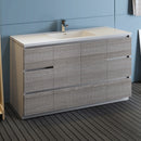 Fresca Lazzaro 60" Glossy Ash Gray Free Standing Modern Bathroom Cabinet with Integrated Single Sink FCB9360HA-S-I