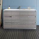 Fresca Lazzaro 60" Glossy Ash Gray Free Standing Modern Bathroom Cabinet with Integrated Single Sink FCB9360HA-S-I