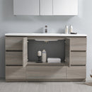 Fresca Lazzaro 60" Gray Wood Free Standing Modern Bathroom Cabinet with Integrated Single Sink FCB9360MGO-S-I