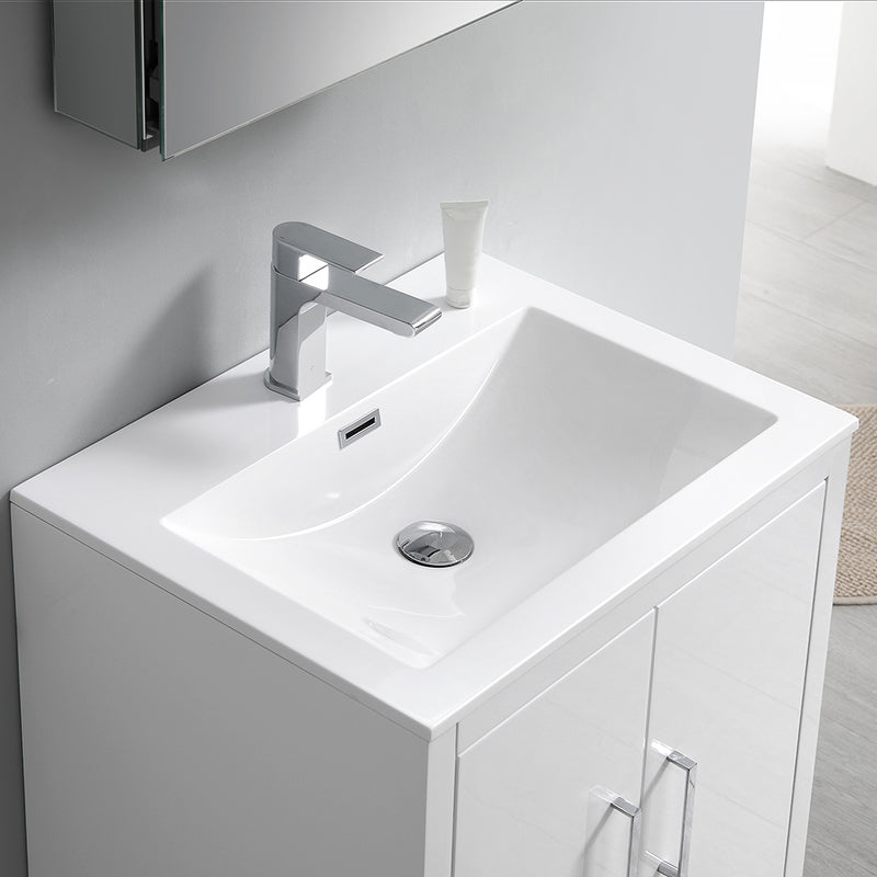 Fresca Imperia 24" Glossy White Free Standing Modern Bathroom Cabinet with Integrated Sink FCB9424WH-I