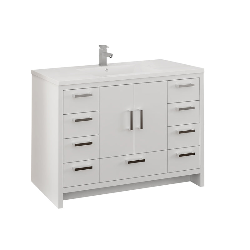 Fresca Imperia 48" Glossy White Free Standing Modern Bathroom Cabinet w/ Integrated Sink FCB9448WH-I