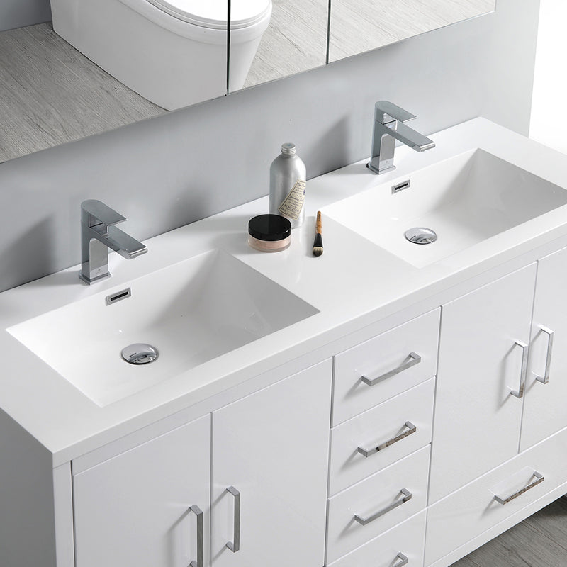 Fresca Imperia 60" Glossy White Free Standing Modern Bathroom Cabinet with Integrated Double Sink FCB9460WH-D-I