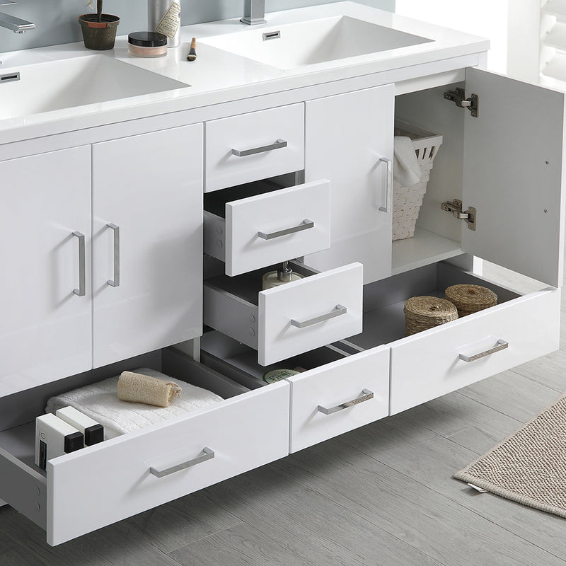 Fresca Imperia 60" Glossy White Free Standing Modern Bathroom Cabinet with Integrated Double Sink FCB9460WH-D-I