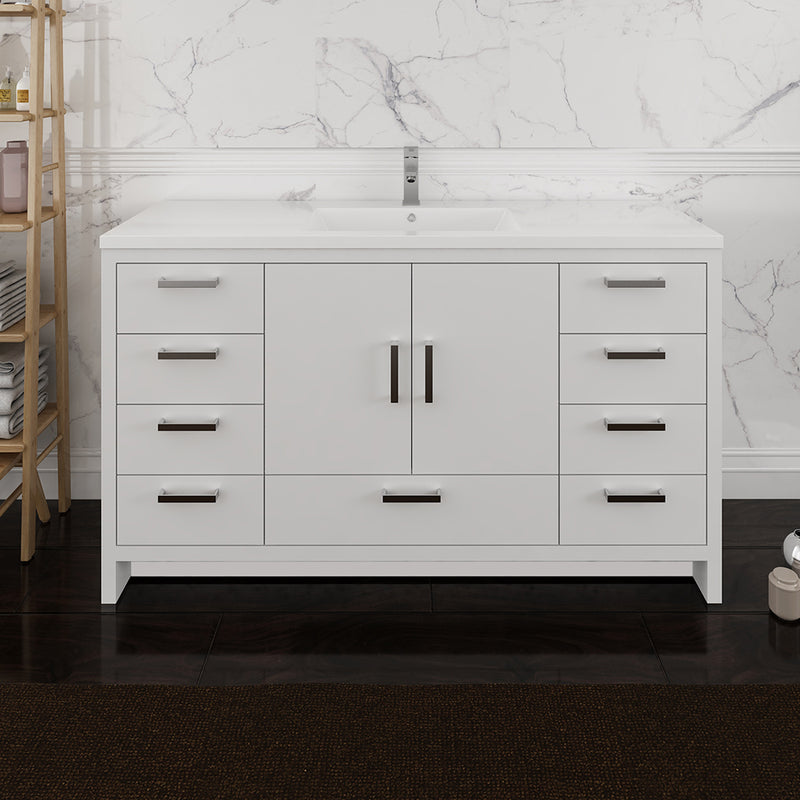 Fresca Imperia 60" Glossy White Free Standing Modern Bathroom Cabinet with Integrated Single Sink FCB9460WH-S-I