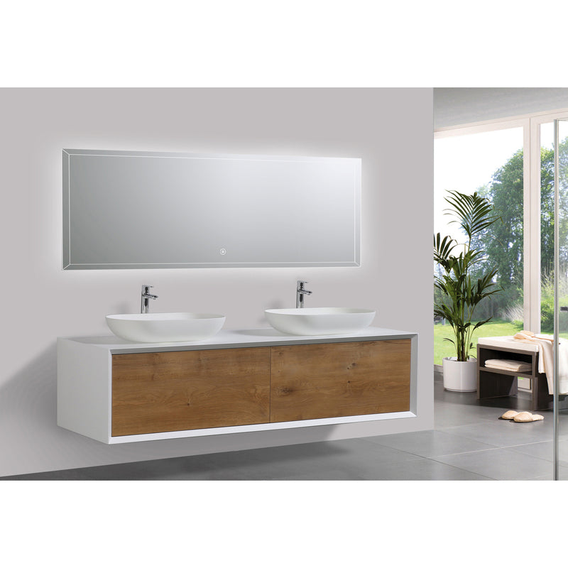 Alma Vanity Alma Fiona 63" Nature Wood Finish Wall Mount Vanity with Double Vessel Sink FIONA63