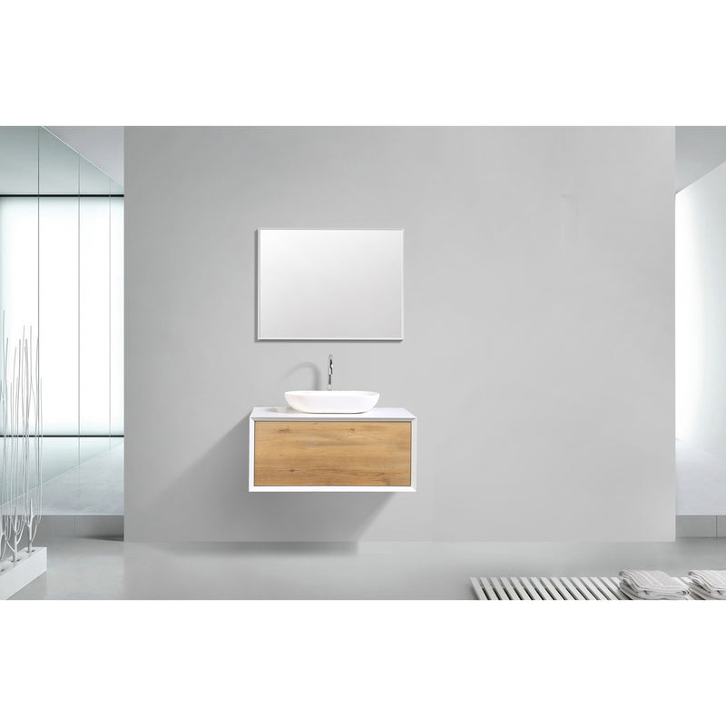 Alma Vanity Alma Fiona 36" Nature Wood Finish Wall Mount Modern Bathroom Vanity FIONA36