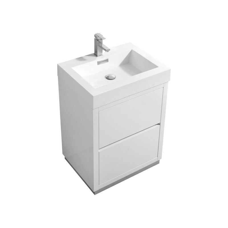 KubeBath Bliss 24" High Gloss White Free Standing Modern Bathroom Vanity FMB24-GW