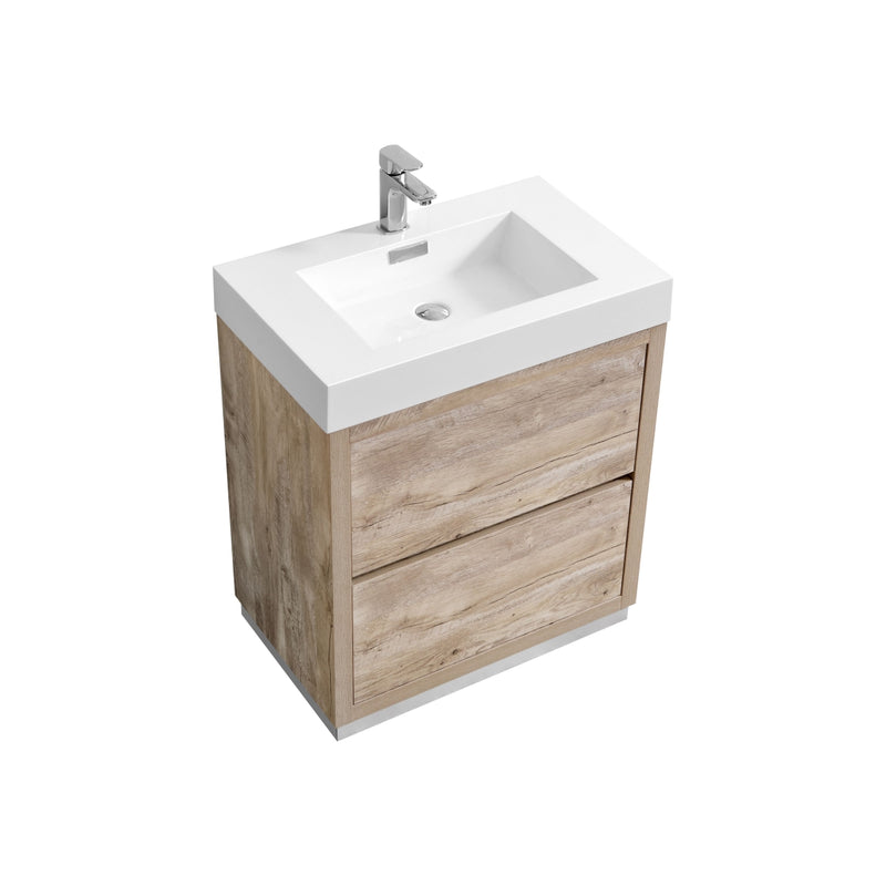 KubeBath Bliss 30" Nature Wood Free Standing Modern Bathroom Vanity FMB30-NW