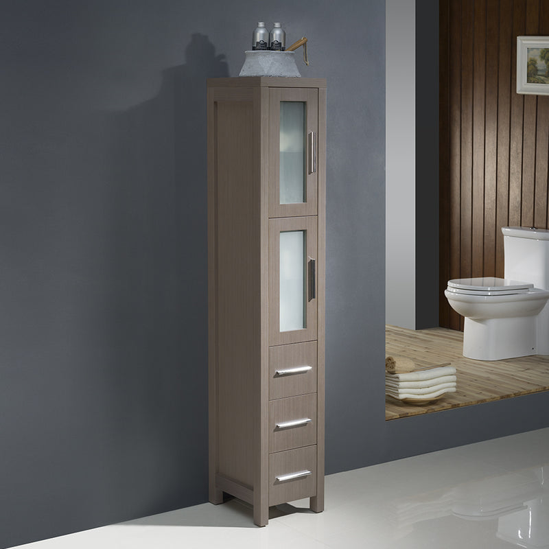 Fresca Torino 96" Gray Oak Modern Double Sink Bathroom Vanity with 3 Side Cabinets and Integrated Sinks FVN62-96GO-UNS