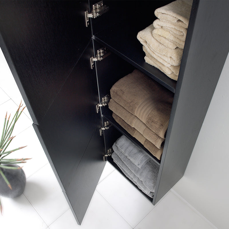 Fresca Black Bathroom Linen Side Cabinet with 3 Large Storage Areas FST8090BW