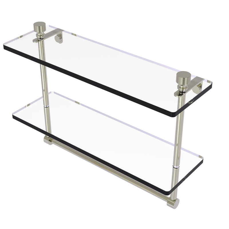 Allied Brass Foxtrot Collection 16 Inch Two Tiered Glass Shelf with Integrated Towel Bar FT-2-16TB-PNI