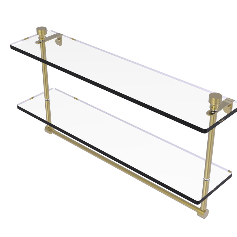 Allied Brass Foxtrot Collection 22 Inch Two Tiered Glass Shelf with Integrated Towel Bar FT-2-22TB-SBR