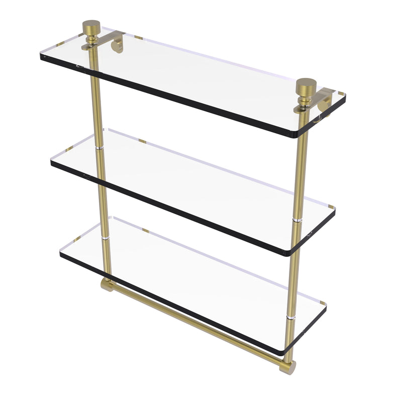 Allied Brass Foxtrot Collection 16 Inch Triple Tiered Glass Shelf with Integrated Towel Bar FT-5-16TB-SBR