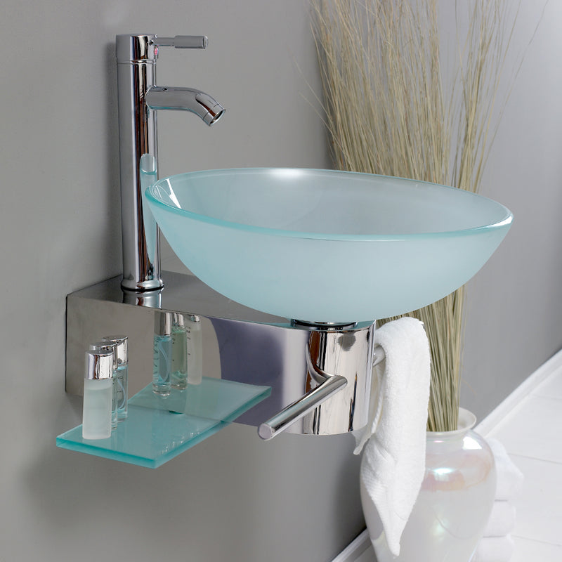 Fresca Cristallino 18" Modern Glass Bathroom Vanity with Frosted Vessel Sink FVN1012