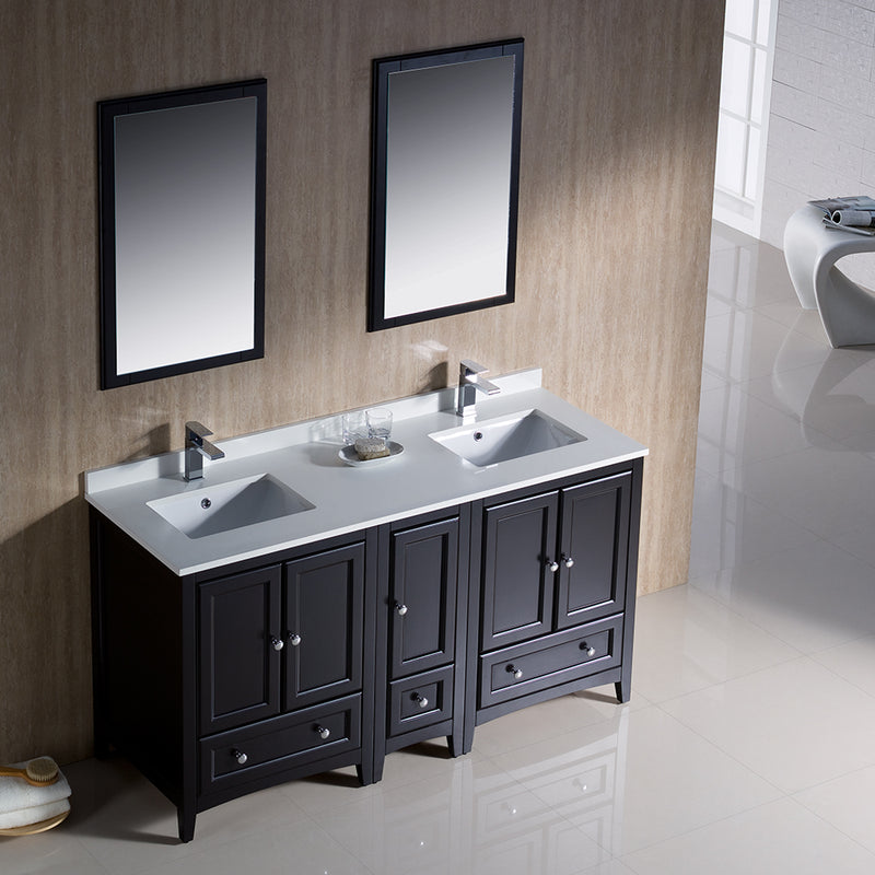 Fresca Oxford 60" Espresso Traditional Double Sink Bathroom Vanity FVN20-241224ES