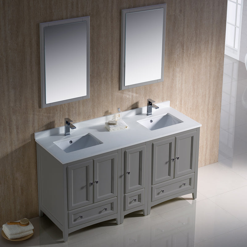 Fresca Oxford 60" Gray Traditional Double Sink Bathroom Vanity FVN20-241224GR