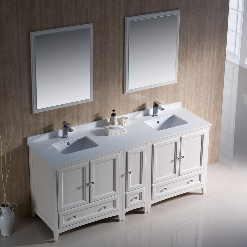 Fresca Oxford 72" Antique White Traditional Double Sink Bathroom Vanity FVN20-301230AW