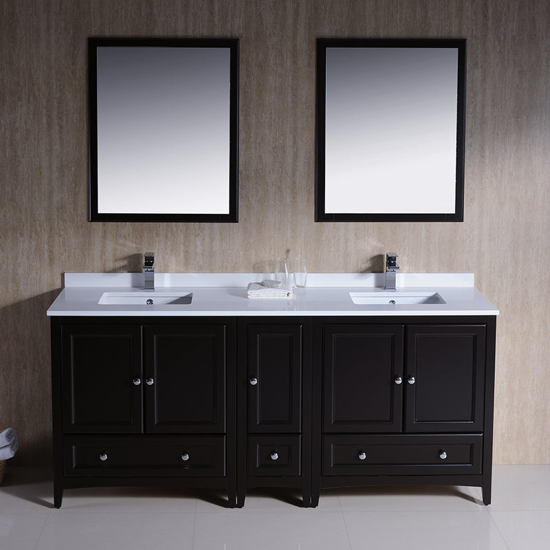 Fresca Oxford 72" Espresso Traditional Double Sink Bathroom Vanity FVN20-301230ES