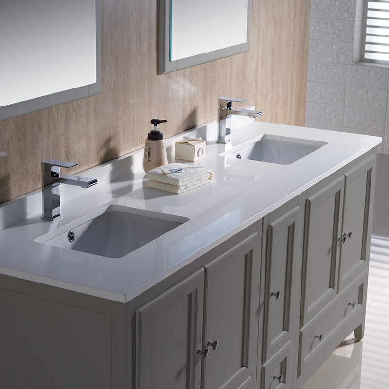 Fresca Oxford 72" Gray Traditional Double Sink Bathroom Vanity FVN20-301230GR