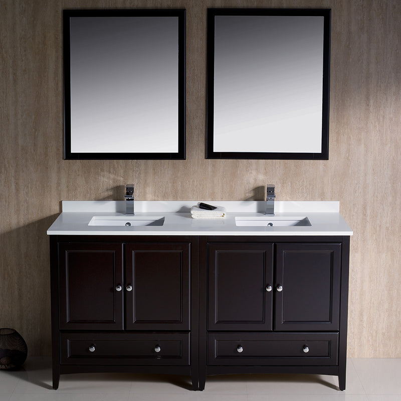 Fresca Oxford 60" Espresso Traditional Double Sink Bathroom Vanity FVN20-3030ES