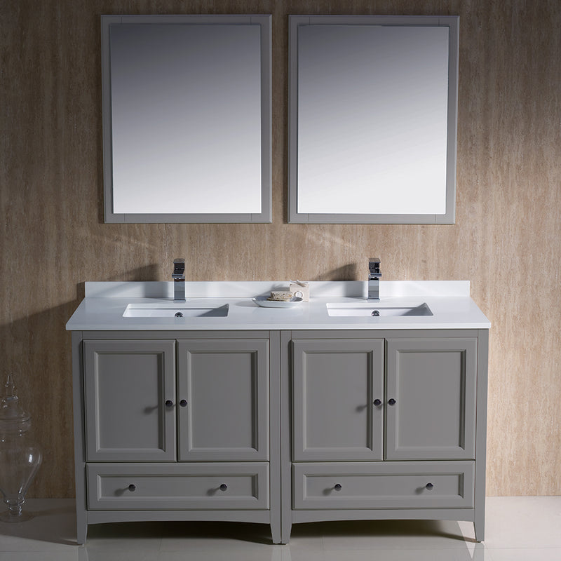 Fresca Oxford 60" Gray Traditional Double Sink Bathroom Vanity FVN20-3030GR