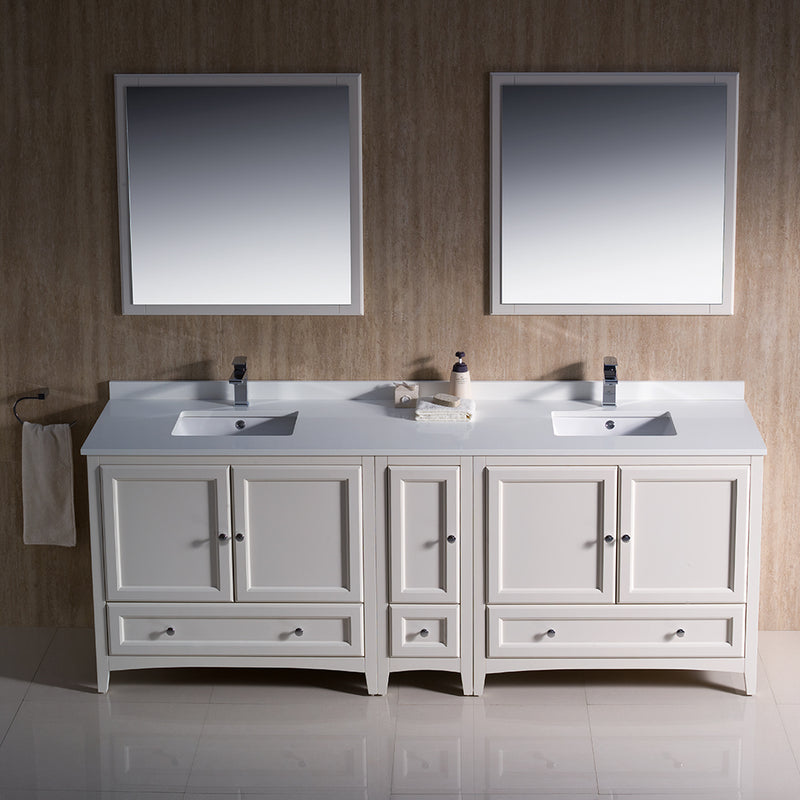 Fresca Oxford 84" Antique White Traditional Double Sink Bathroom Vanity FVN20-361236AW