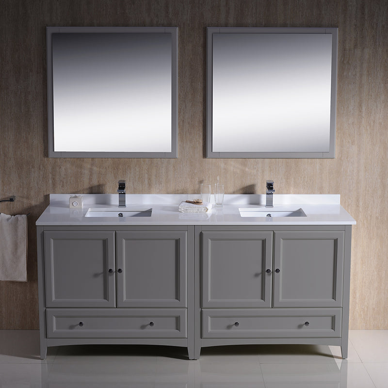 Fresca Oxford 72" Gray Traditional Double Sink Bathroom Vanity FVN20-3636GR