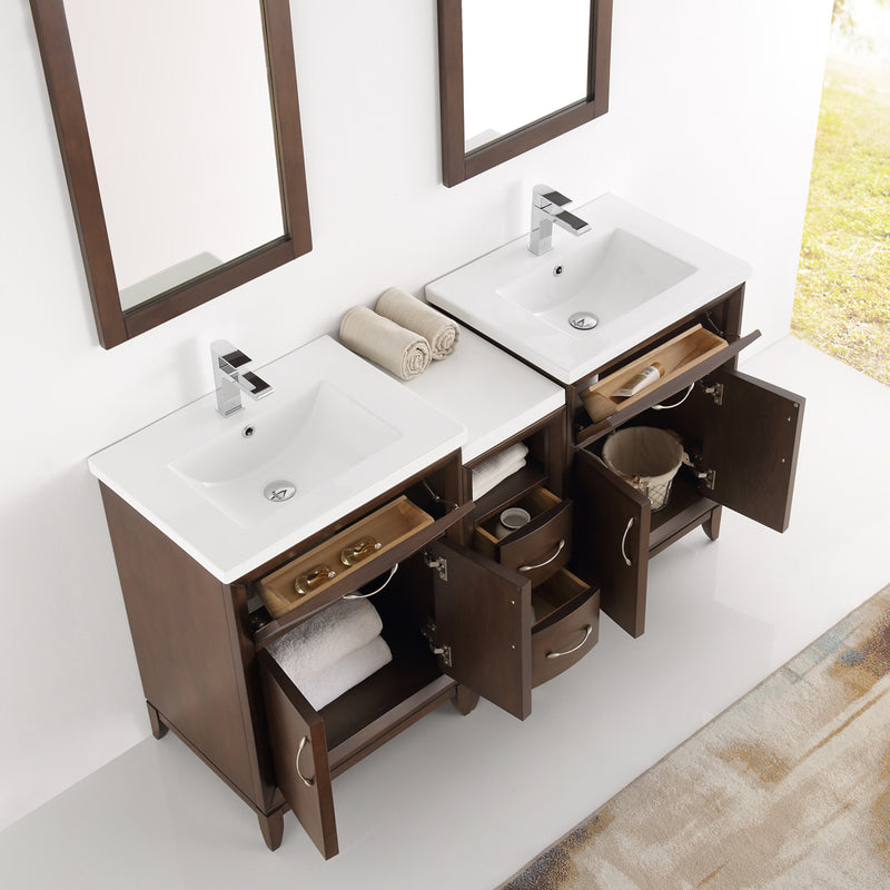 Fresca Cambridge 60" Antique Coffee Double Sink Traditional Bathroom Vanity with Mirrors FVN21-241224AC