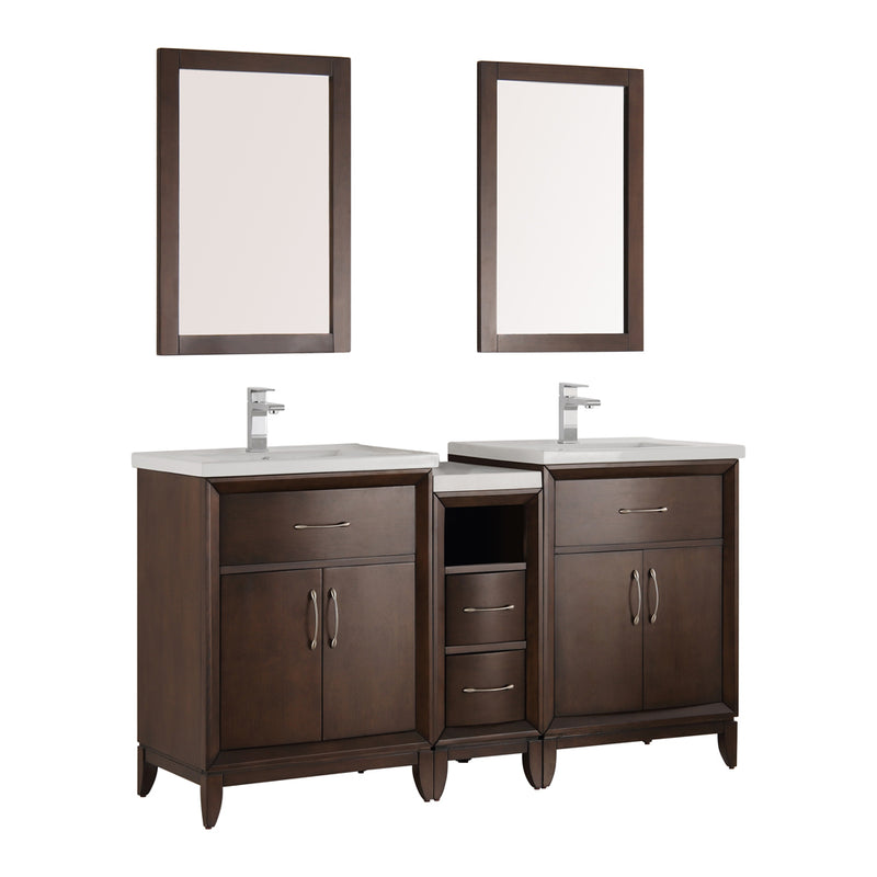 Fresca Cambridge 60" Antique Coffee Double Sink Traditional Bathroom Vanity w/ Mirrors FVN21-241224AC