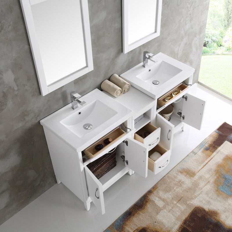 Fresca Cambridge 60" White Double Sink Traditional Bathroom Vanity with Mirrors FVN21-241224WH