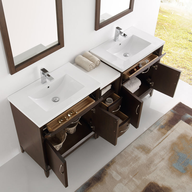 Fresca Cambridge 72" Antique Coffee Double Sink Traditional Bathroom Vanity with Mirrors FVN21-301230AC