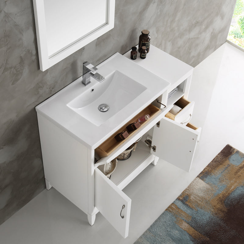 Fresca Cambridge 42" White Traditional Bathroom Vanity with Mirror FVN21-3012WH