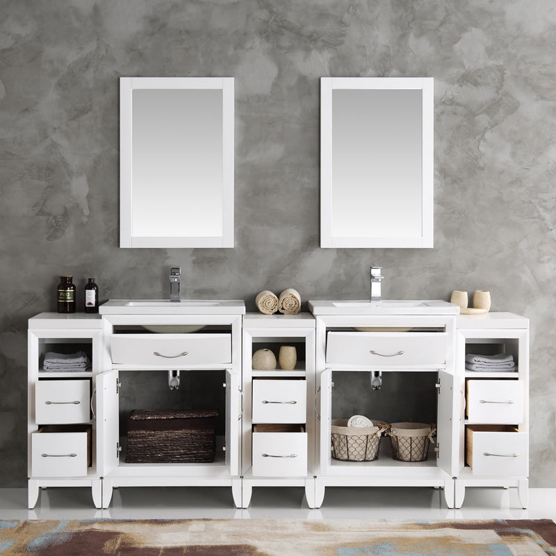 Fresca Cambridge 84" White Double Sink Traditional Bathroom Vanity with Mirrors FVN21-84WH