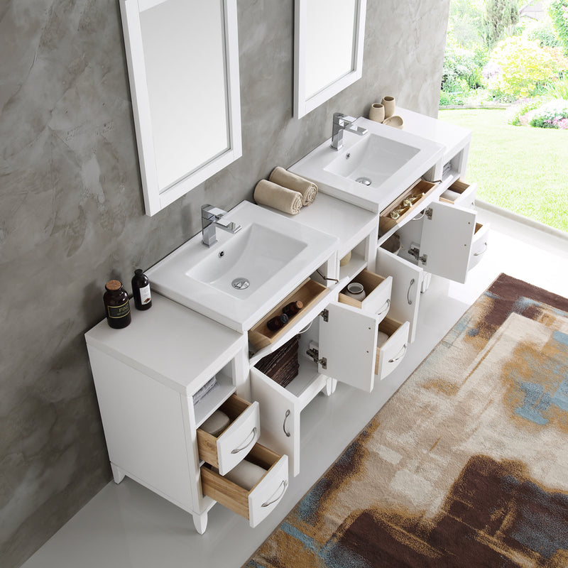 Fresca Cambridge 84" White Double Sink Traditional Bathroom Vanity with Mirrors FVN21-84WH