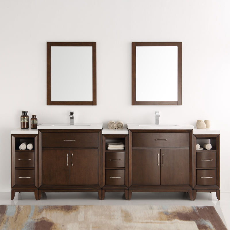 Fresca Cambridge 96" Antique Coffee Double Sink Traditional Bathroom Vanity with Mirrors FVN21-96AC