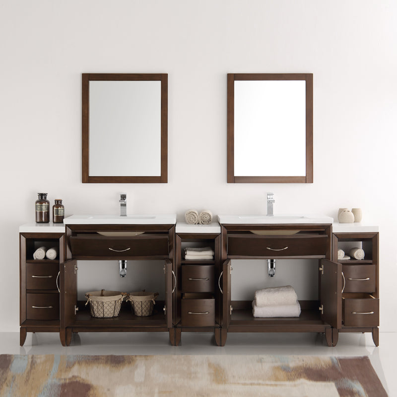 Fresca Cambridge 96" Antique Coffee Double Sink Traditional Bathroom Vanity with Mirrors FVN21-96AC