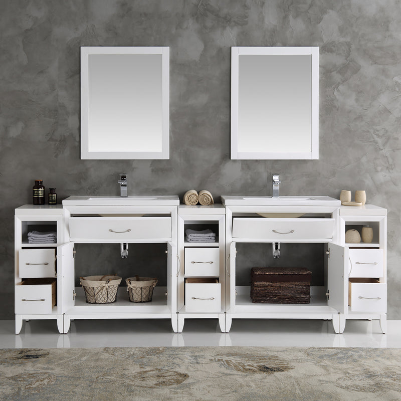 Fresca Cambridge 96" White Double Sink Traditional Bathroom Vanity with Mirrors FVN21-96WH