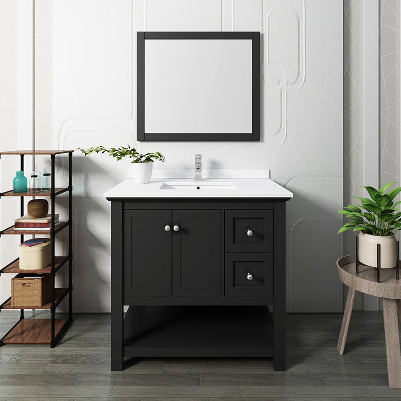 Fresca Manchester 36" Black Traditional Bathroom Vanity with Mirror FVN2336BL